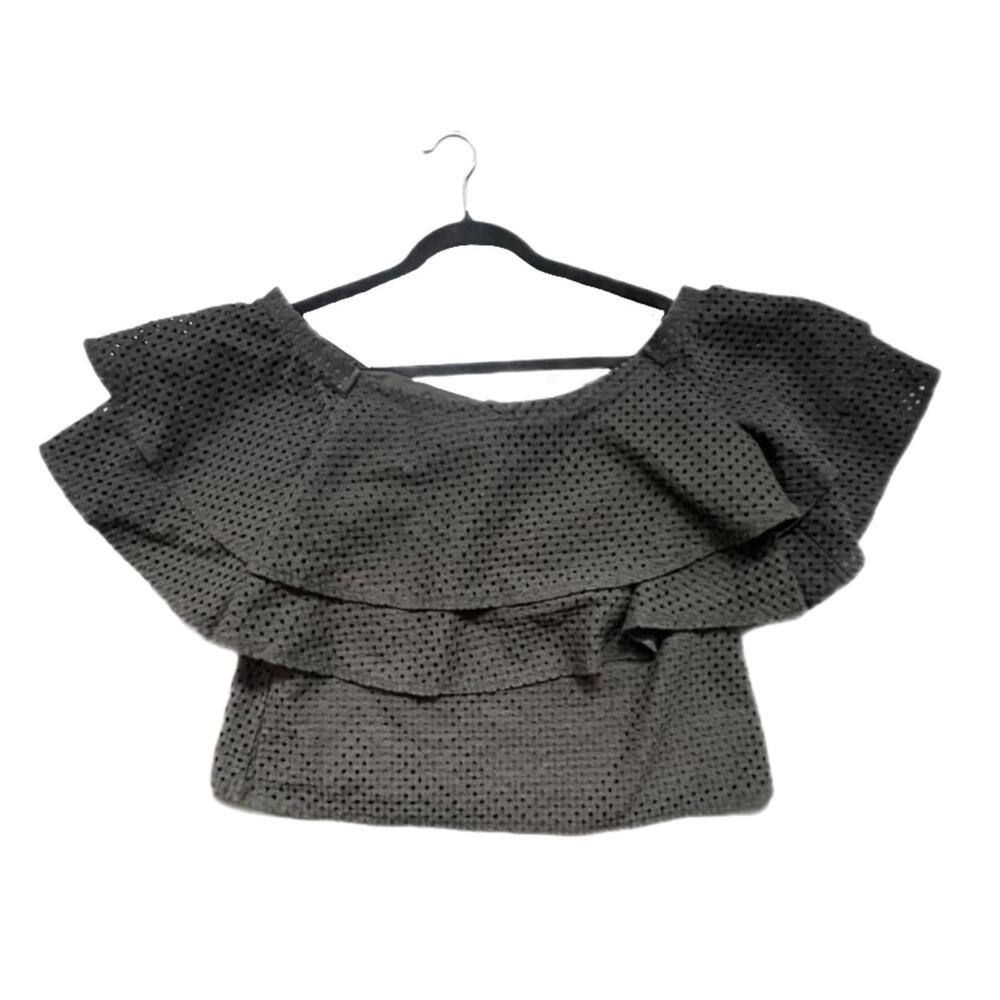 Banana Republic Top Black Eyelet Ruffle Off Shoulder Cropped M